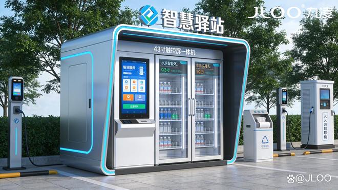 九凌JLOO 43寸触摸广告机嵌入饮水智能柜：户外驿站一体化终端